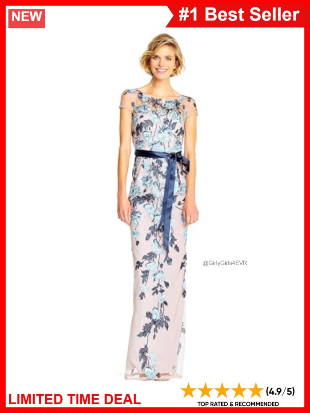 Floral Embroidered Column Gown Sheer Illusion Neckline Formal Evening Dress